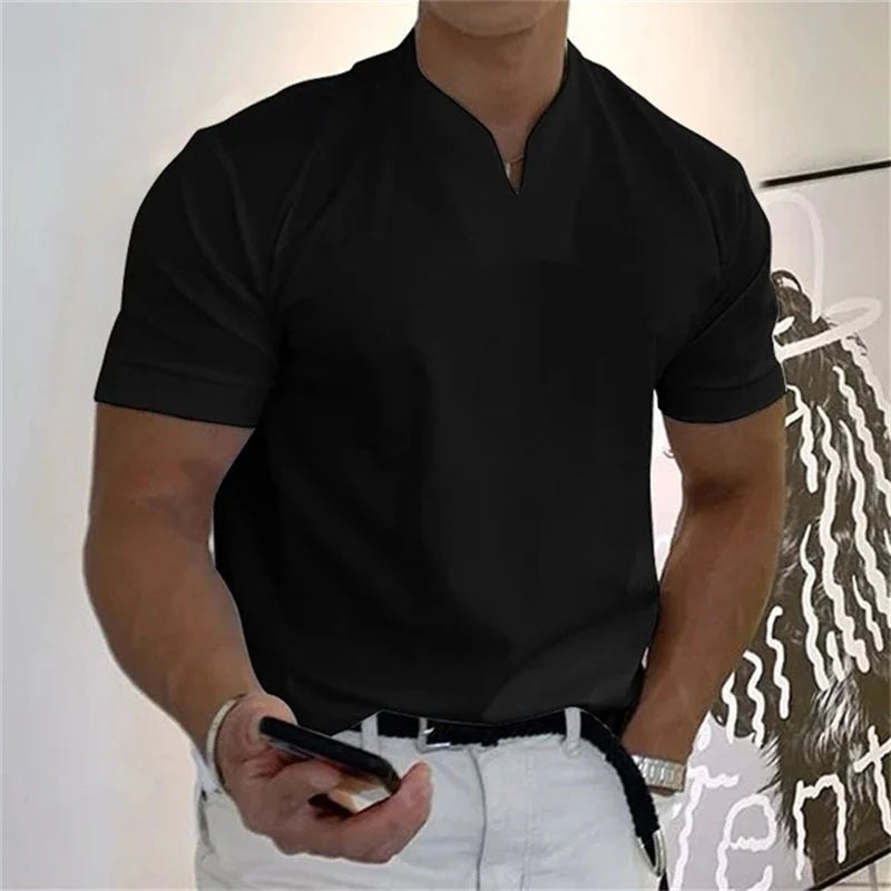 💎 Men’s Gentleman Business Short Sleeve T-Shirt – V-Neck, Breathable Cotton Blend & Available Up to 5XL 👕✨