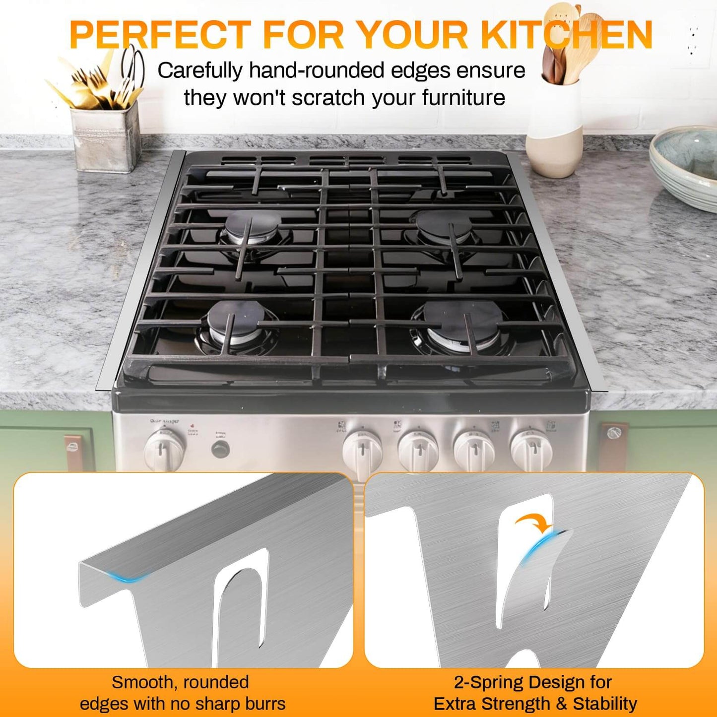 Stainless Steel Stove Gap Covers,Stove Gap Filler, Range Trim Kit, Stove Gap Guards, Heat Resistant and Easy to Clean, Easy retractable Length 13.8" to 27.5", Width 0.79",Black 0r silver (2PCS)