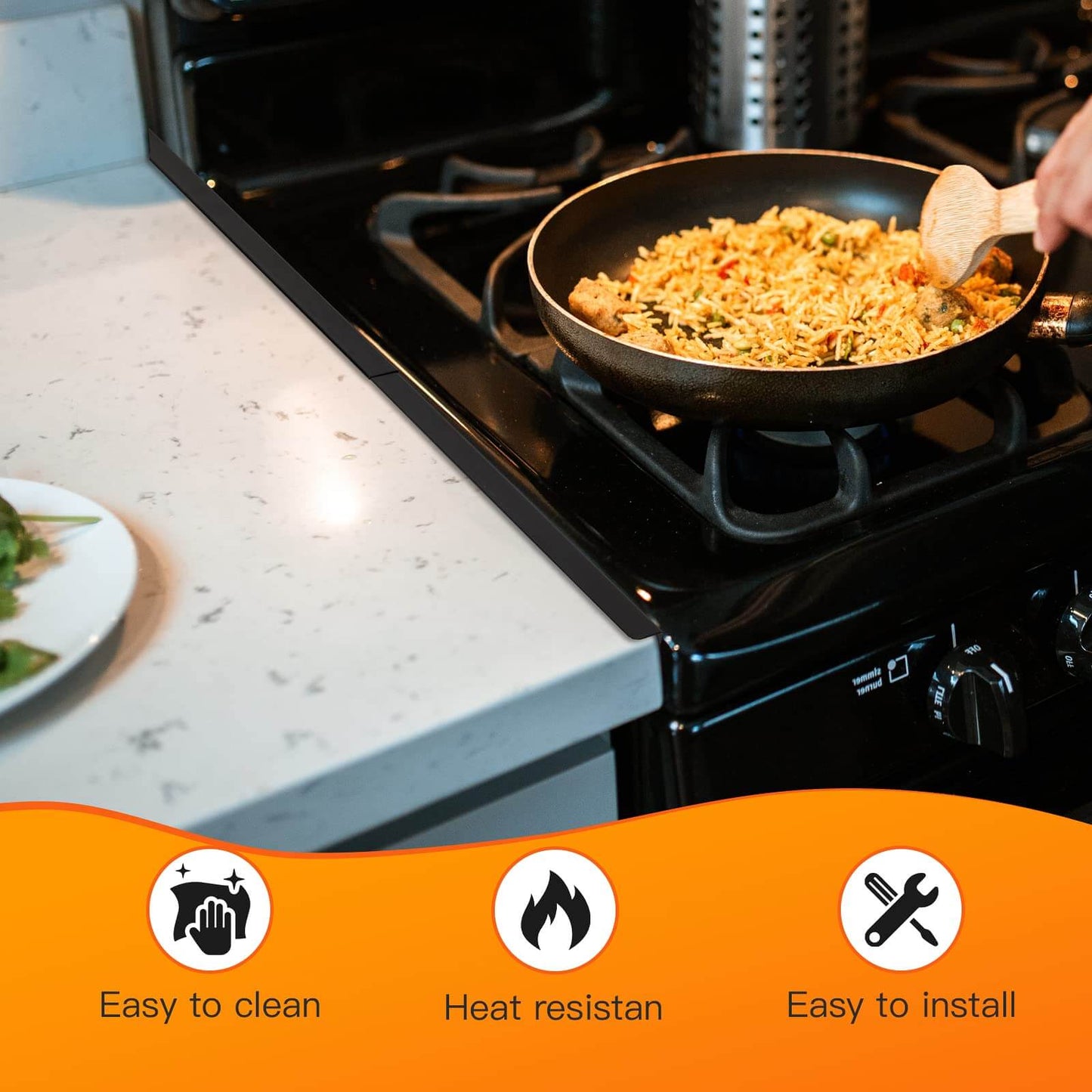 Stainless Steel Stove Gap Covers,Stove Gap Filler, Range Trim Kit, Stove Gap Guards, Heat Resistant and Easy to Clean, Easy retractable Length 13.8" to 27.5", Width 0.79",Black 0r silver (2PCS)