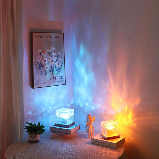 Ocean Wave Projector Light, 16-Color Cube Water Lamp, 3D Holographic Water Ripple Romantic Ambient Lighting for Child's Room，Aurora Night Light，Birthday and Christmas Gifts for Children 🌌