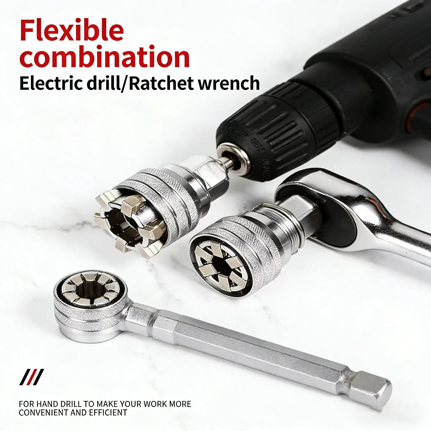 Professional Universal Socket Wrench - Self-Adjusting Repair Tool for Drills and Ratchets (3/8" Drive)