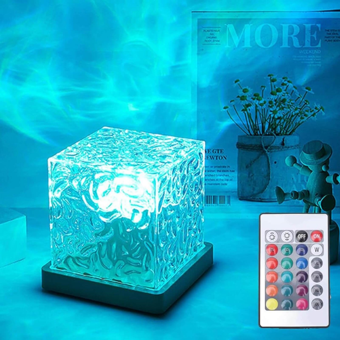Ocean Wave Projector Light, 16-Color Cube Water Lamp, 3D Holographic Water Ripple Romantic Ambient Lighting for Child's Room，Aurora Night Light，Birthday and Christmas Gifts for Children 🌌