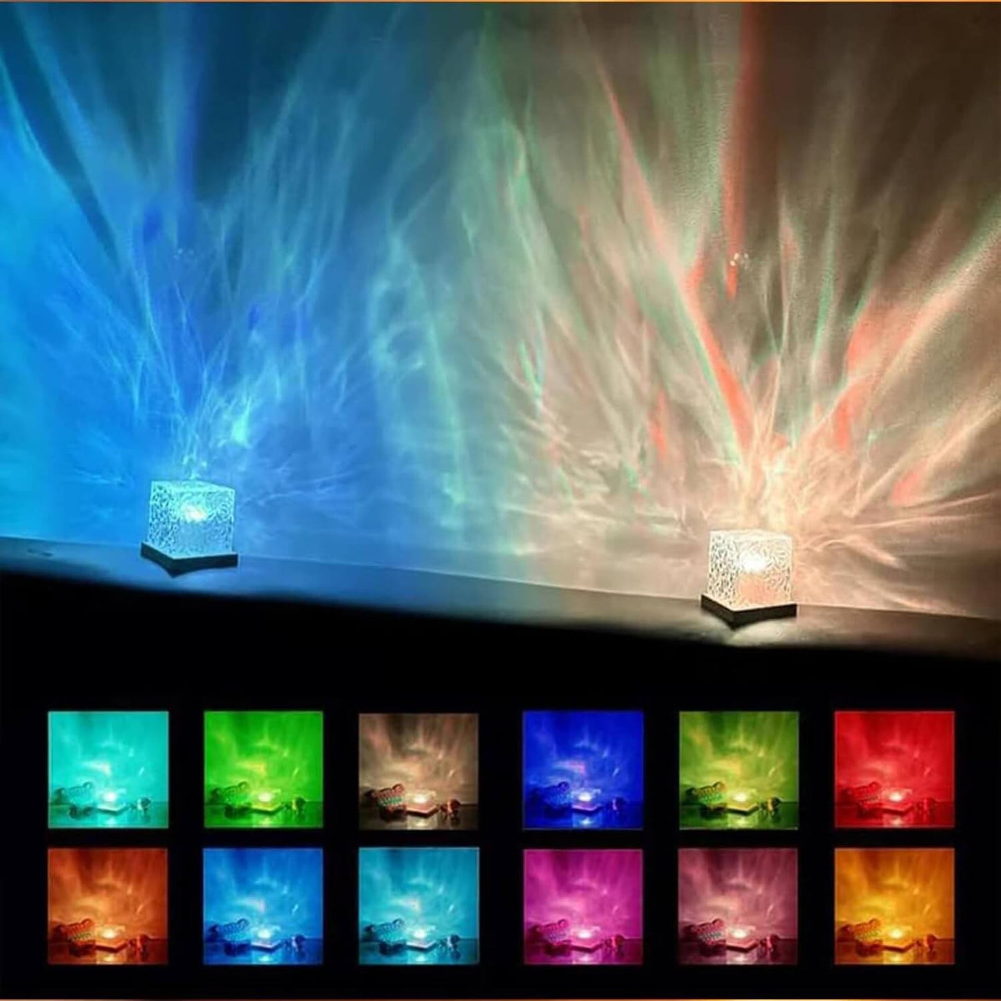 Ocean Wave Projector Light, 16-Color Cube Water Lamp, 3D Holographic Water Ripple Romantic Ambient Lighting for Child's Room，Aurora Night Light，Birthday and Christmas Gifts for Children 🌌