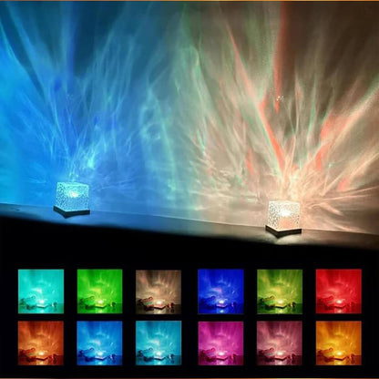 Ocean Wave Projector Light, 16-Color Cube Water Lamp, 3D Holographic Water Ripple Romantic Ambient Lighting for Child's Room，Aurora Night Light，Birthday and Christmas Gifts for Children 🌌